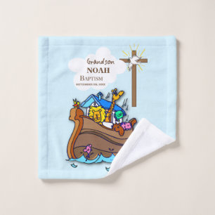 Grandson Baptism Noah's Ark Personalized Wash Cloth