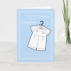 Grandson, Baptism Suit on Baby Blue Card