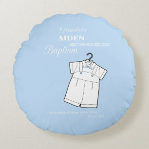 Grandson Baptism Suit on Baby Blue Personalized Round Pillow