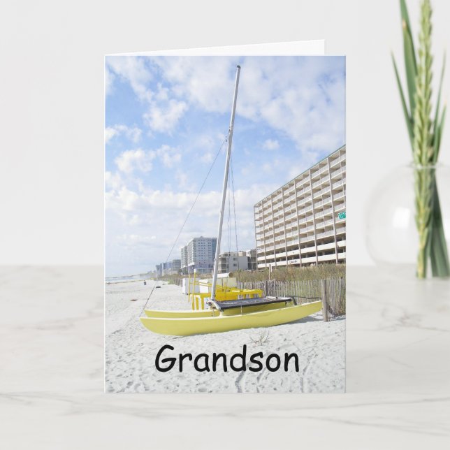 GRANDSON BEACH BIRTHDAY-ENJOY YOUR DAY CARD (Front)