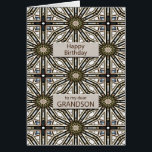 Grandson Birthday Abstract Mandala Design<br><div class="desc">A fun way to wish your grandson a happy birthday. This card has a very masculine feel and is composed of interlocking geometric figures. The main colour is brown, with black and white. A lovely card that a man will appreciate. The verse tells him how much he means to you....</div>