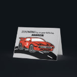 Grandson Birthday Age 3 Red Sports Car Card<br><div class="desc">For your young grandson who is turning 3,  this fun and brightly coloured red sports car will be just the thing to delight him! Send speedy wishes to him as you personalize the card with his name!</div>