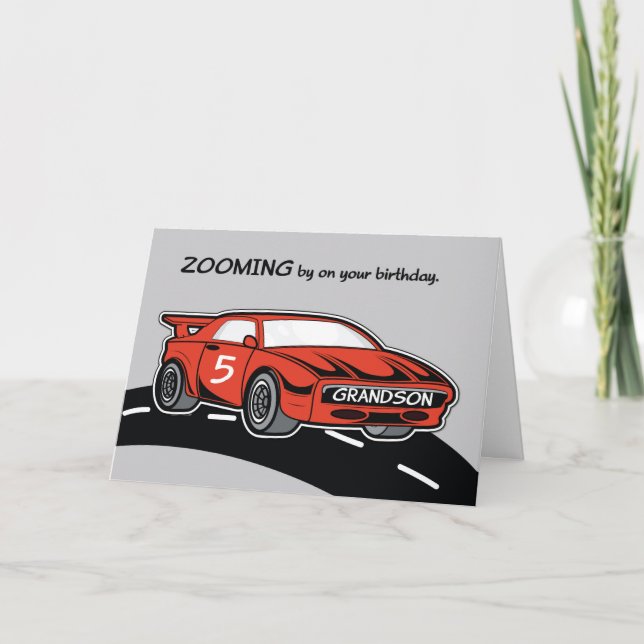 Grandson Birthday Age 5 Red Sports Car Card (Front)