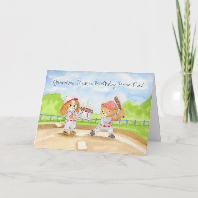 Grandson Birthday Baseball Bear & CKCS Card (Front)