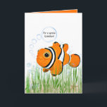 Grandson birthday clown fish in seaweed card<br><div class="desc">Clown fish in seaweed and bubbles with bottle and starfish for grandson's birthday</div>