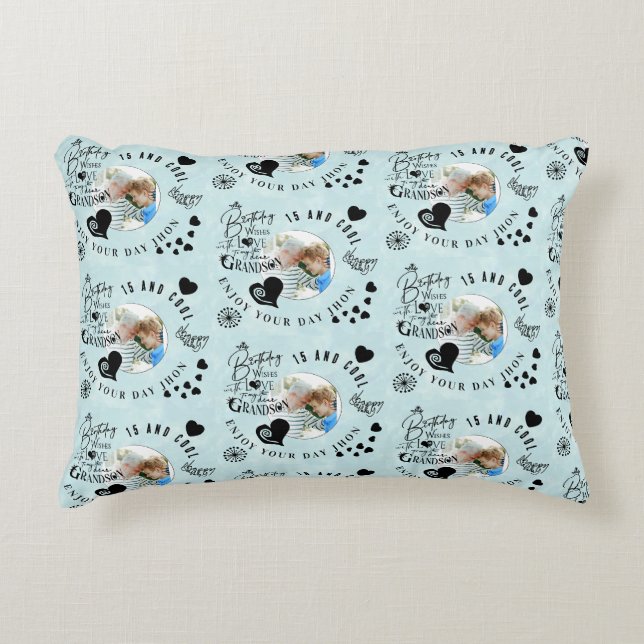 Grandson Birthday Custom Photo Minimalist Accent Pillow (Front)