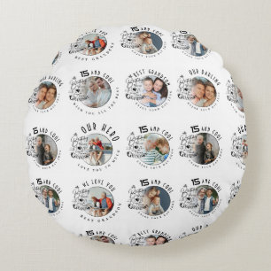 Grandson Birthday Custom Photo Minimalist Round Pillow