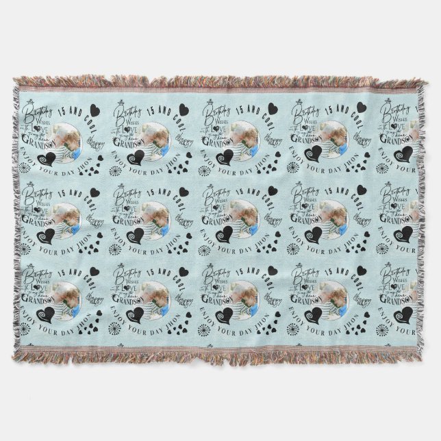 Grandson Birthday Custom Photo Minimalist Throw Blanket (Front)