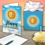 Grandson Birthday Cute Card<br><div class="desc">Make your Grandson feel special on his birthday by sending him this cheerful smiling decorative Yellow and orange sun floating in the blue sky with clouds. Inside text says "The sun started shining just a little brighter on the day you were born."</div>