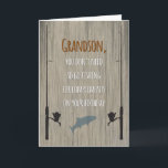 Grandson Birthday, Fishing for Compliments Card<br><div class="desc">Birthday card for any big who loves to fish. Front features rod and reel silhouettes along with a jumping fish on a wood grain background with a distressed effect. Clever fishing puns on front and inside are sure to bring a smile.</div>