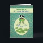 Grandson, Birthday Frog, Custom Name Card<br><div class="desc">Customize the relationship or add a name to personalize this card. Wish your grandson a happy birthday with this cute hopping frog!</div>