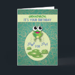 Grandson, Birthday Frog, Custom Name Card<br><div class="desc">Customize the relationship or add a name to personalize this card. Wish your grandson a happy birthday with this cute hopping frog!</div>