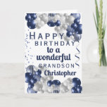 Grandson Birthday Navy Balloon Card<br><div class="desc">A gorgeous navy and silver balloon happy birthday card. This fabulous design is the perfect way to wish your grandson a happy birthday. Personalize with our own custom name and message. Blue coloured typography.</div>