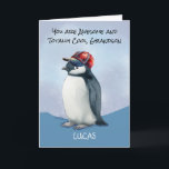 Grandson Birthday Penguin in Baseball Hat Card<br><div class="desc">Make your grandson’s birthday extra special with this fun and cheerful card! Featuring a cute watercolor penguin sporting a red and blue baseball hat, this design has a playful and cool vibe. The front allows you to personalize it with his name, making it a one-of-a-kind keepsake. Inside, a lighthearted message...</div>