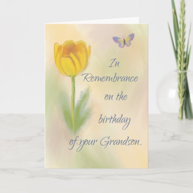 Grandson Birthday Remembrance Watercolor Flower Card (Front)