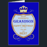 Grandson Birthday with Shield<br><div class="desc">Wish your Grandson a happy birthday with a royal shield. A golden crown sits over a shield with golden scrollwork. Tell your Grandson he is the best in a regal medieval way!</div>
