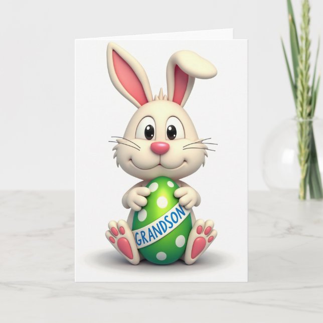 Grandson Bunny Egg Greeting Card (Front)