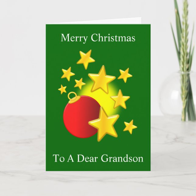 Grandson Christmas Card Baubles With Stars Design (Front)