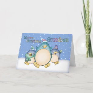Grandson Christmas Card With Penguins