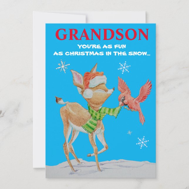 Grandson Christmas Flat Holiday Card (Front)