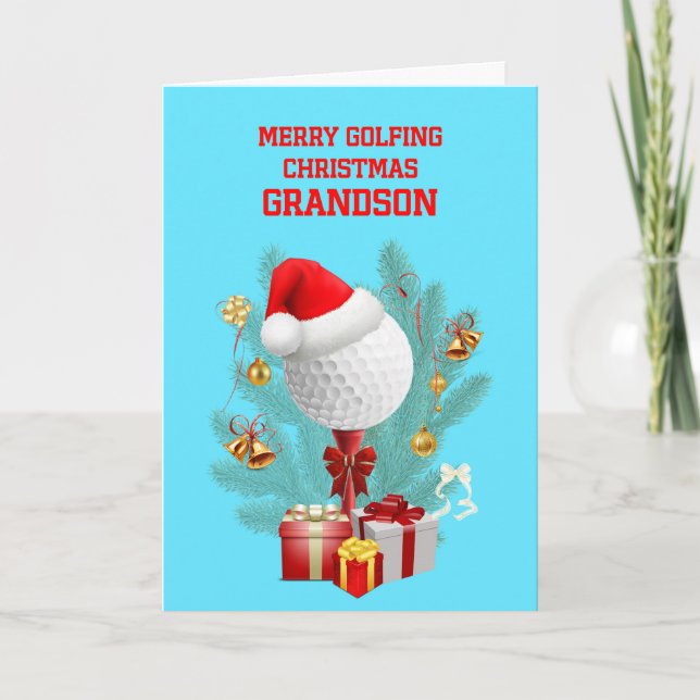 Grandson Christmas Golfball Holiday Card (Front)