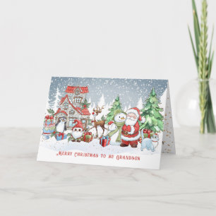 Grandson Christmas Santa Snowman Rudolph Card