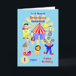 Grandson Circus Clown Fun Birthday Card<br><div class="desc">Super cute cartoon Circus clowns and animals including a lion,  elephant and cheeky monkeys; such as a fun and colorful card and easy to customize with a name s and messages for that extra special touch at extra cost.</div>