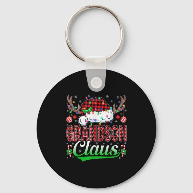 Grandson Claus Christmas Lights Matching Family Xm Keychain (Front)