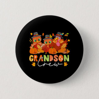Grandson Crew Thanksgiving Three Cute Turkeys 2 Inch Round Button