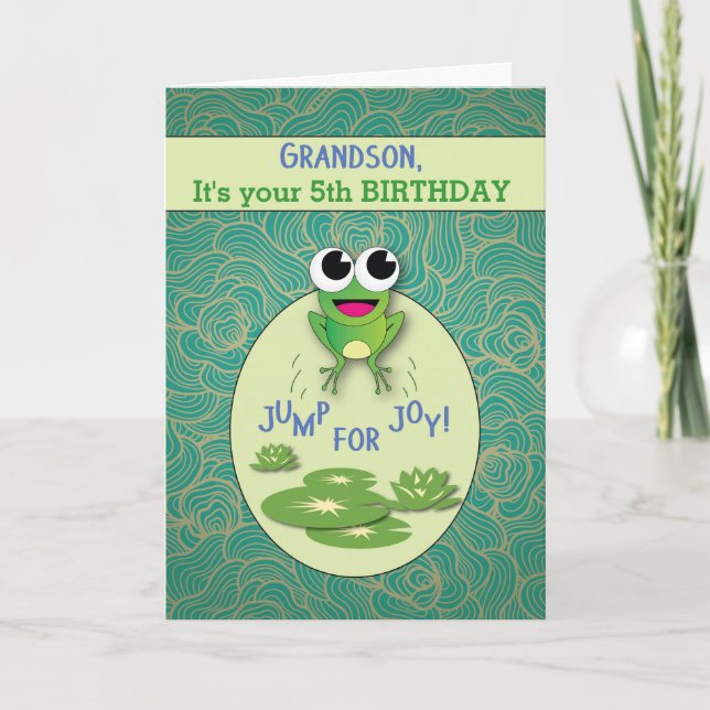 Grandson, Customize Any Age, Birthday, Frog Card (Front)
