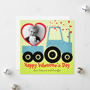 Grandson Cute Red Heart Boy Valentine's Day Photo Holiday Card