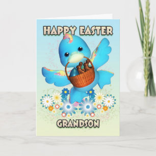 Grandson Easter Card - Cute Duck With Basket Of Tr