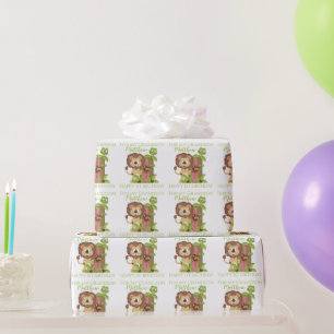 Grandson First Birthday Cute Lion Wrapping Paper