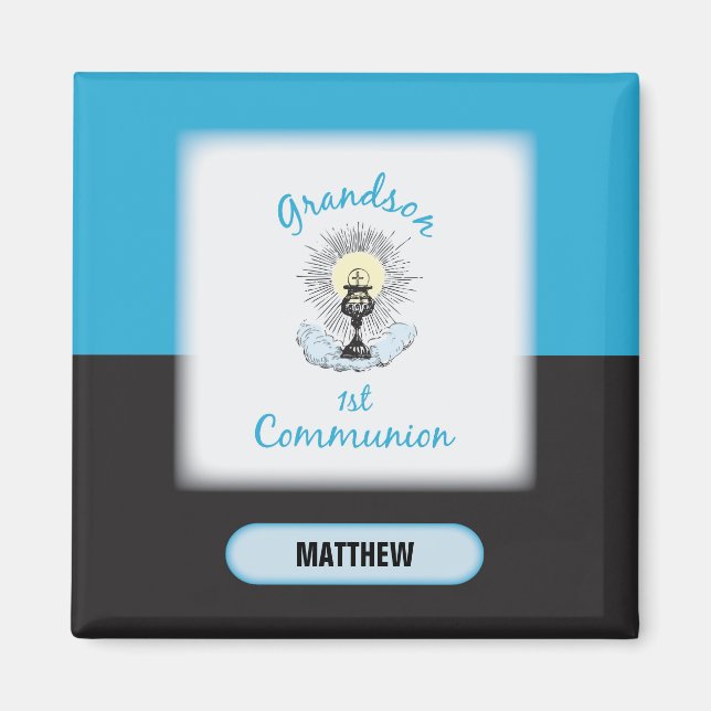 Grandson First Communion, Blue Cup Magnet (Front)