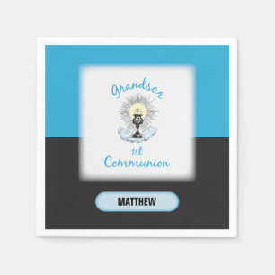 Grandson First Communion, Blue Cup Napkin