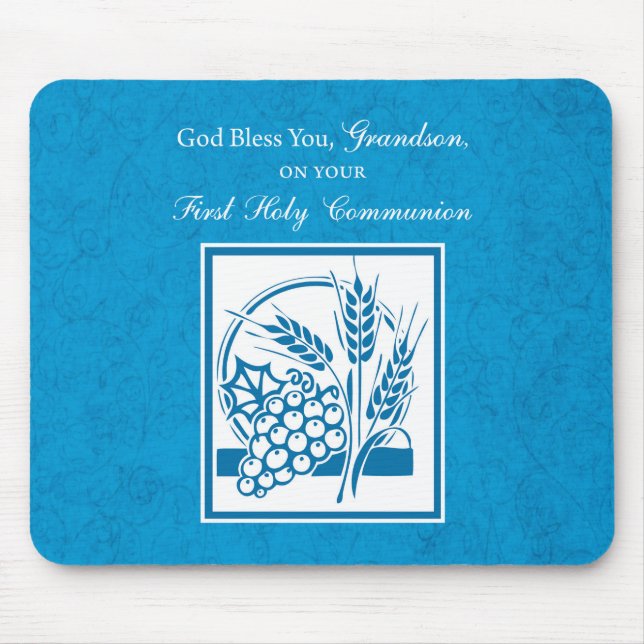 Grandson First Communion Blue, Wheat, Grapes Mouse Pad (Front)