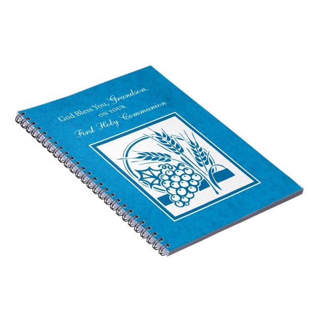Grandson First Communion Blue, Wheat, Grapes Notebook (Right Side)