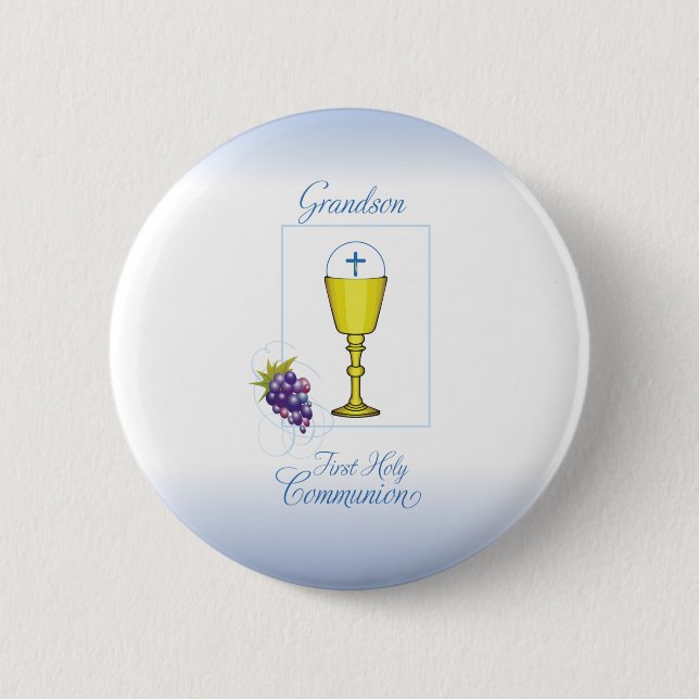 Grandson First Communion, Chalice with Host 2 Inch Round Button (Front)