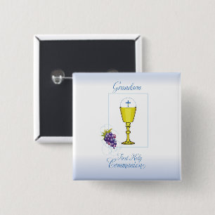 Grandson First Communion, Chalice with Host 2 Inch Square Button