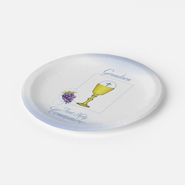 Grandson First Communion, Chalice with Host Paper Plate (Angled)