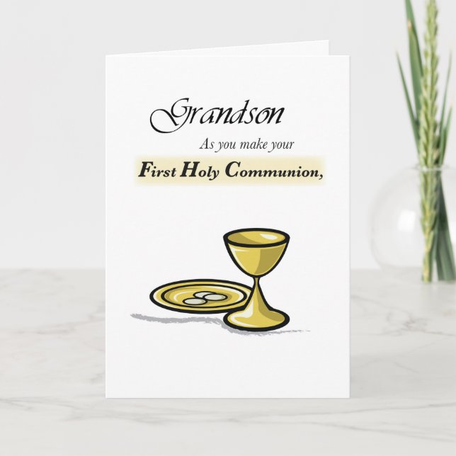 Grandson First Communion Gold Chalice, Paten Card (Front)