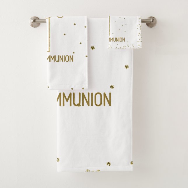 Grandson First Holy Communion Gold Look Cross Bath Towel Set (Insitu)