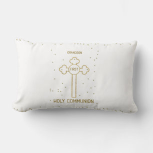 Grandson First Holy Communion Gold Look Cross Lumbar Pillow