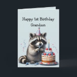 Grandson Fun Raccoon 1st Birthday  Card<br><div class="desc">Grandson Fun Raccoon for First Birthday Cake ,  wildlife animal,  nature graphic art</div>