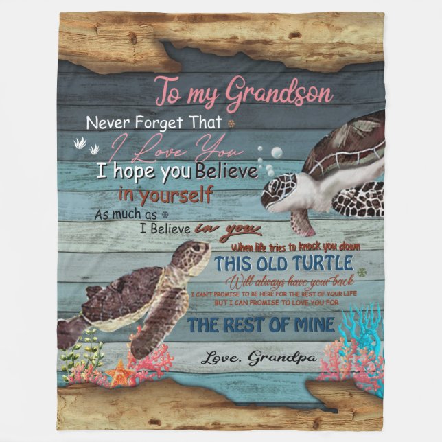 Grandson Gift | Letter To My Grandson From Grandpa Fleece Blanket (Front)