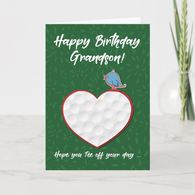 Grandson Golf Sports Heart Birthday Card (Front)