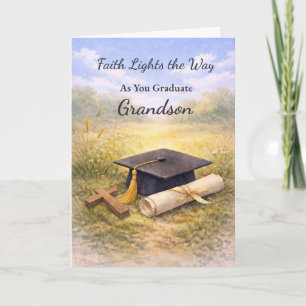 Grandson Graduation ReligiousCap and Cross Card