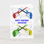 Grandson Guitars Birthday Card<br><div class="desc">A beautiful birthday card for a grandson. Electric guitar colourful art with a music scale in the background. You cannot have too many guitars. A very cool guitar birthday card, celebrates the energy and sheer fun of this musical instrument. A perfect birthday card for guitarists and music lovers.</div>