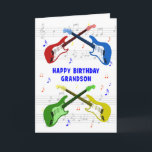 Grandson Guitars Birthday Card<br><div class="desc">A beautiful birthday card for a grandson. Electric guitar colourful art with a music scale in the background. You cannot have too many guitars. A very cool guitar birthday card, celebrates the energy and sheer fun of this musical instrument. A perfect birthday card for guitarists and music lovers.</div>