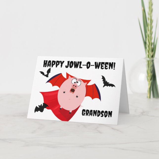 Grandson Halloween Jowloween Funny Pig Vampire Card (Front)